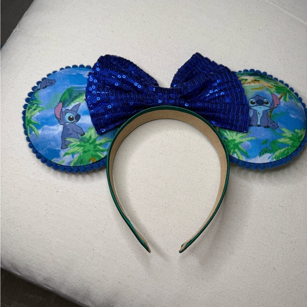 Blue Sequin Bow Minnie mouse Ears Headband Lilo and stitch - Picture 2 of 3